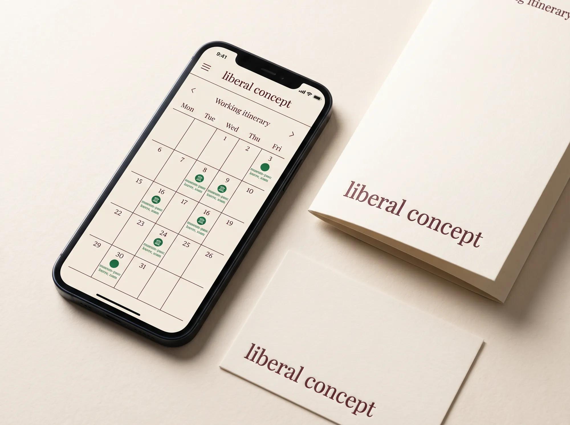 Liberal Concept Traveler App (Cultural Learning Travel) — A traveler-side cultural-itinerary app — working itinerary calendar, named-guide-of-record, working museum-pass log, and the long-arc archive of every working expedition under the working program.