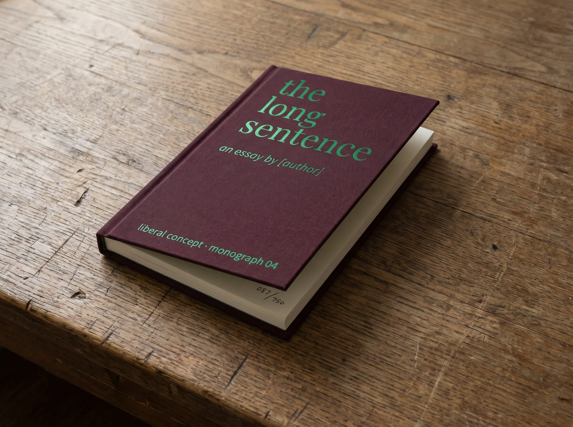Liberal Concept Monograph (Independent Publishing Imprint) — A clothbound long-essay hardcover, numbered first edition, designed and typeset in-house. Released roughly four times a year.