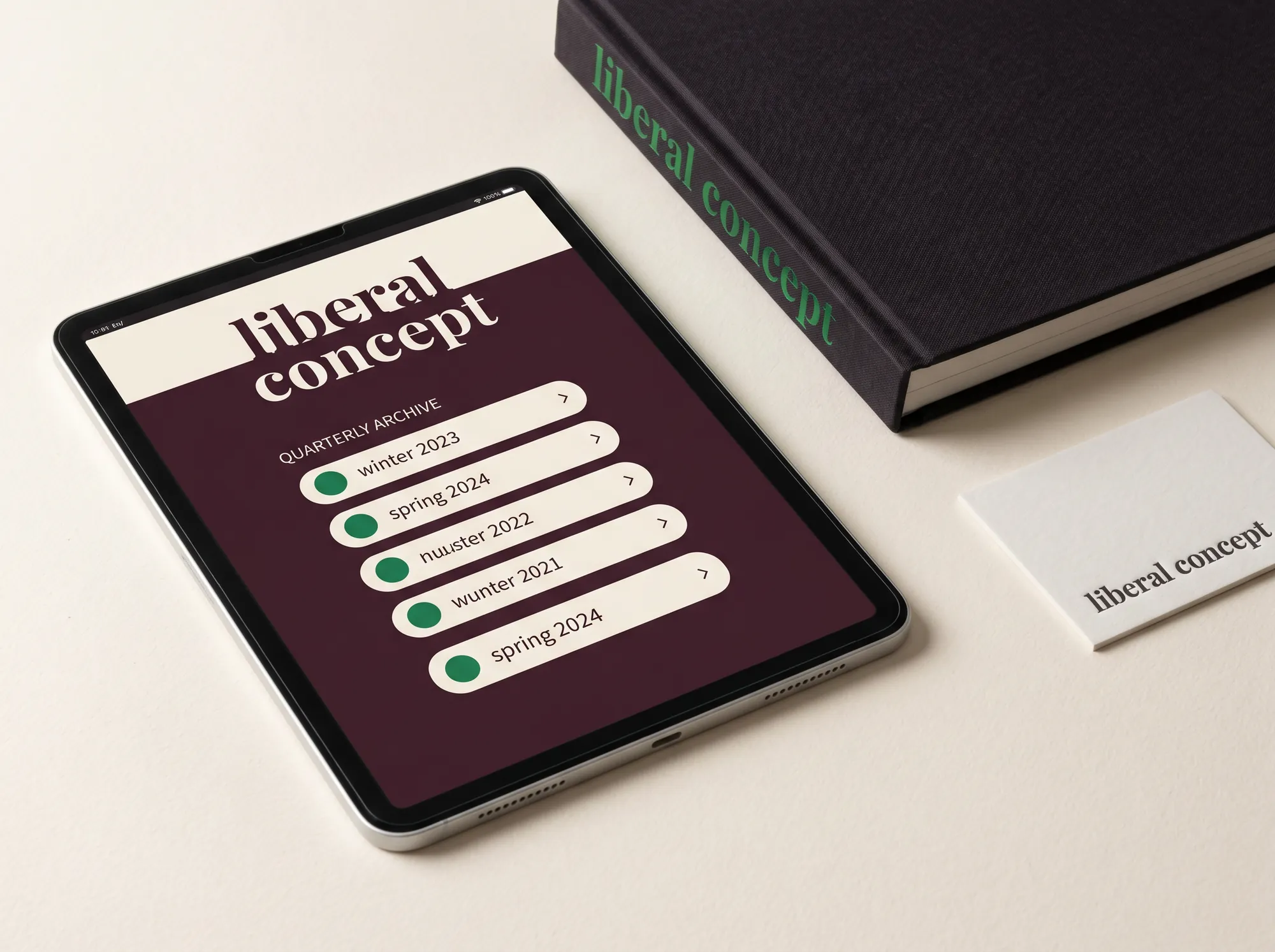 Liberal Concept Subscriber App (Independent Publishing Imprint) — A subscriber-side reading app — working quarterly archive, working monograph index, working backlist register, and the long-arc archive of every working title under the working imprint.