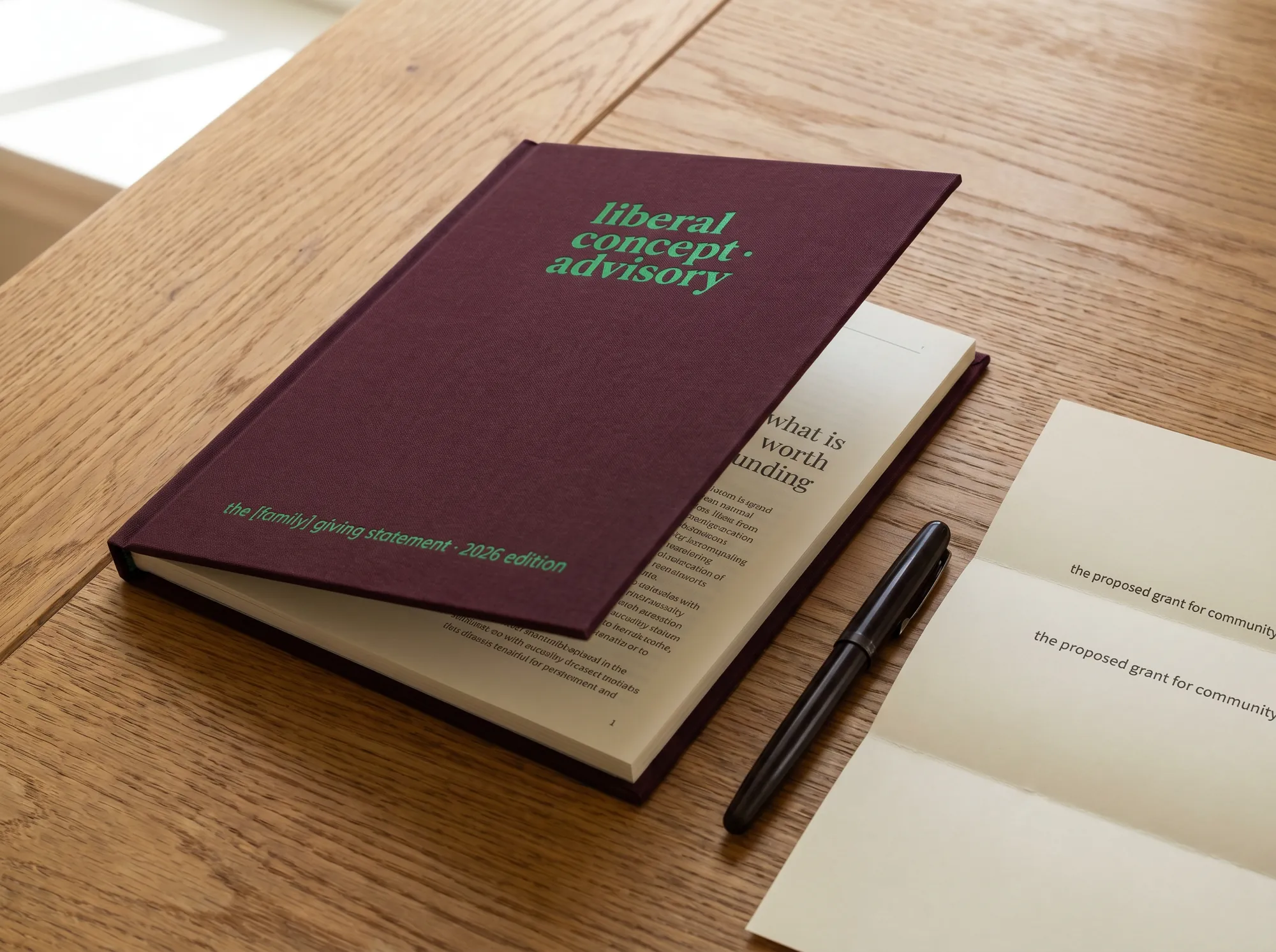 Liberal Concept Advisory Engagement (Philanthropic & Endowment Advisory) — A multi-year philanthropic advisory engagement pairing a faculty lead with a senior philanthropy advisor. Includes commissioned reading, working sessions, and a written giving statement.