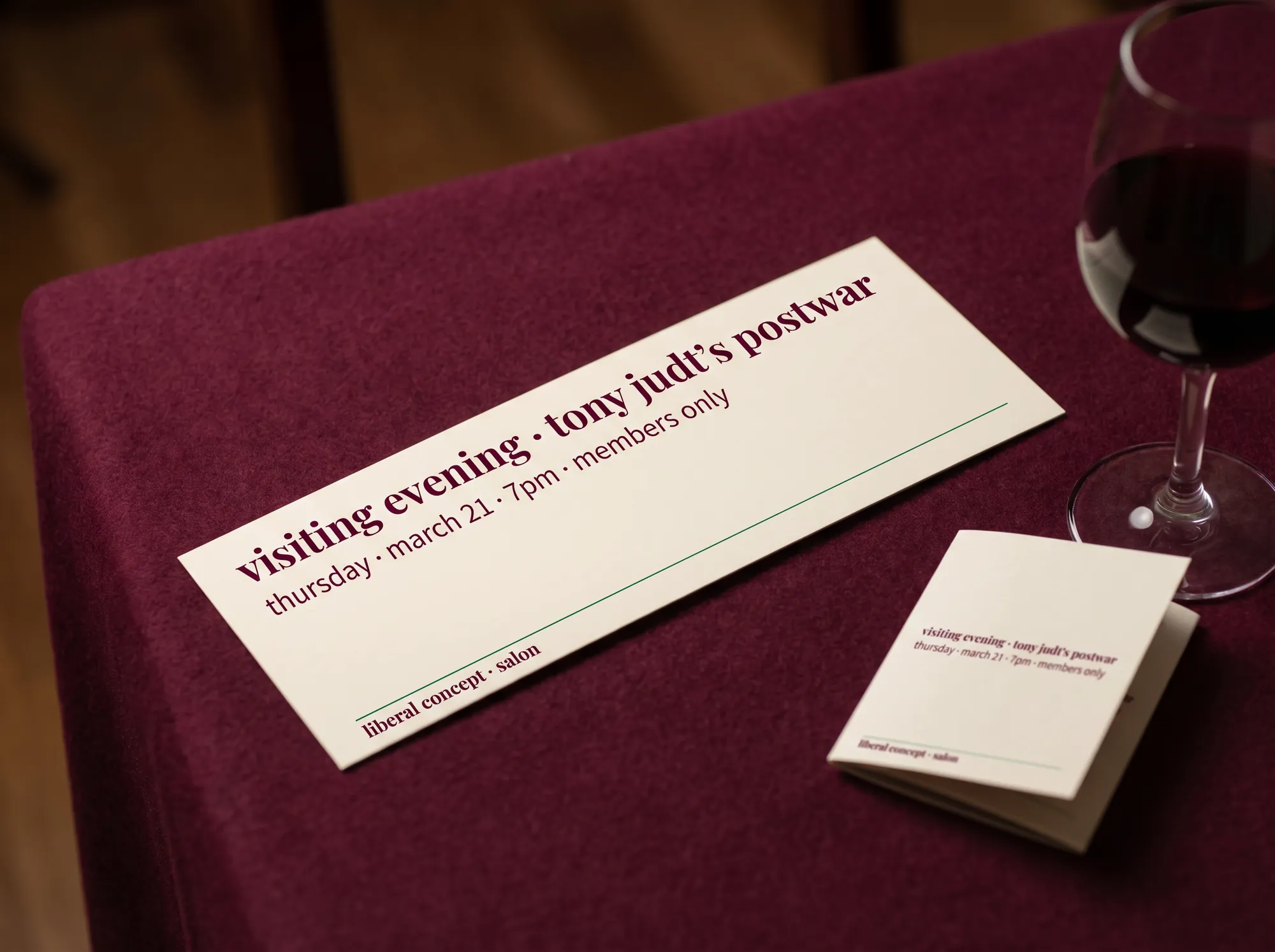 Liberal Concept Visiting Evenings (Private Members' Salons) — A ticketed monthly evening program — faculty in conversation with a visiting scholar, off-the-record, capped at room capacity.